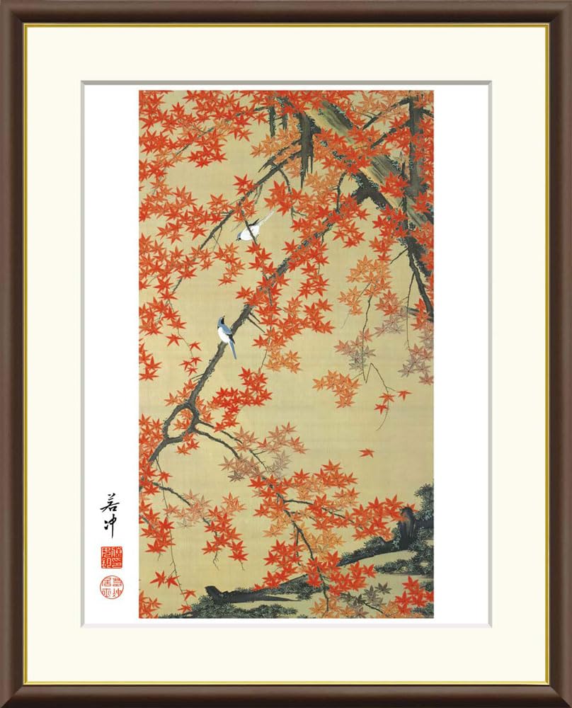 伊藤若沖、紅葉小禽図、超希少・大判画集画、新品高級額装付 SICIS 伊藤若冲コレクション#7紅葉小禽図｜ トーヨーキッチン