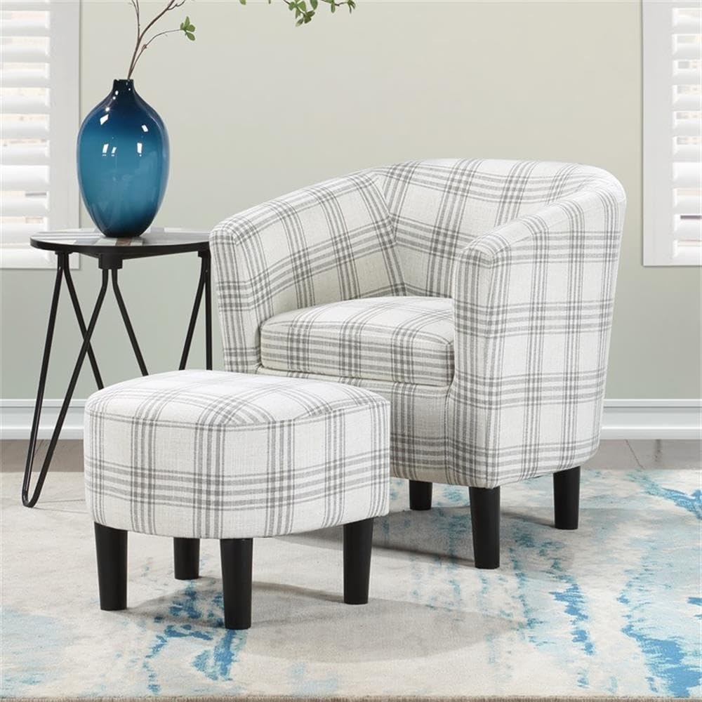 Convenience Concepts Take a Seat Churchill Accent Chair with Ottoman Set 26.25" - Contemporary Classic Mid-Back Barrel Accent Chair with U-Shaped