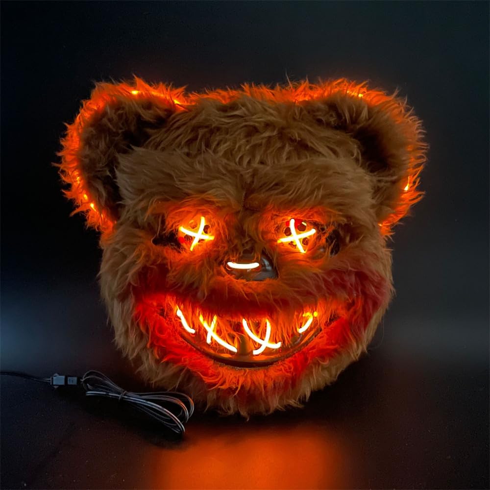 UNOLIGA Masque Ours Sanglant Effrayant Halloween - Masque Horreur Brun PVC Peluche Adulte Enfant Carnaval Cosplay Fête