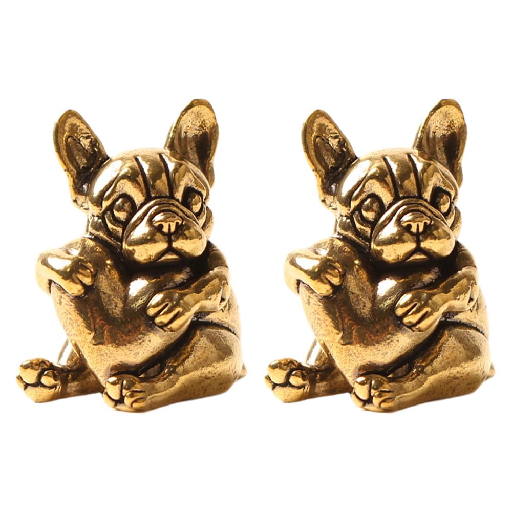 Figurines bouledogue français en laiton (lot de 2) - Statuettes vintage pour décoration de bureau