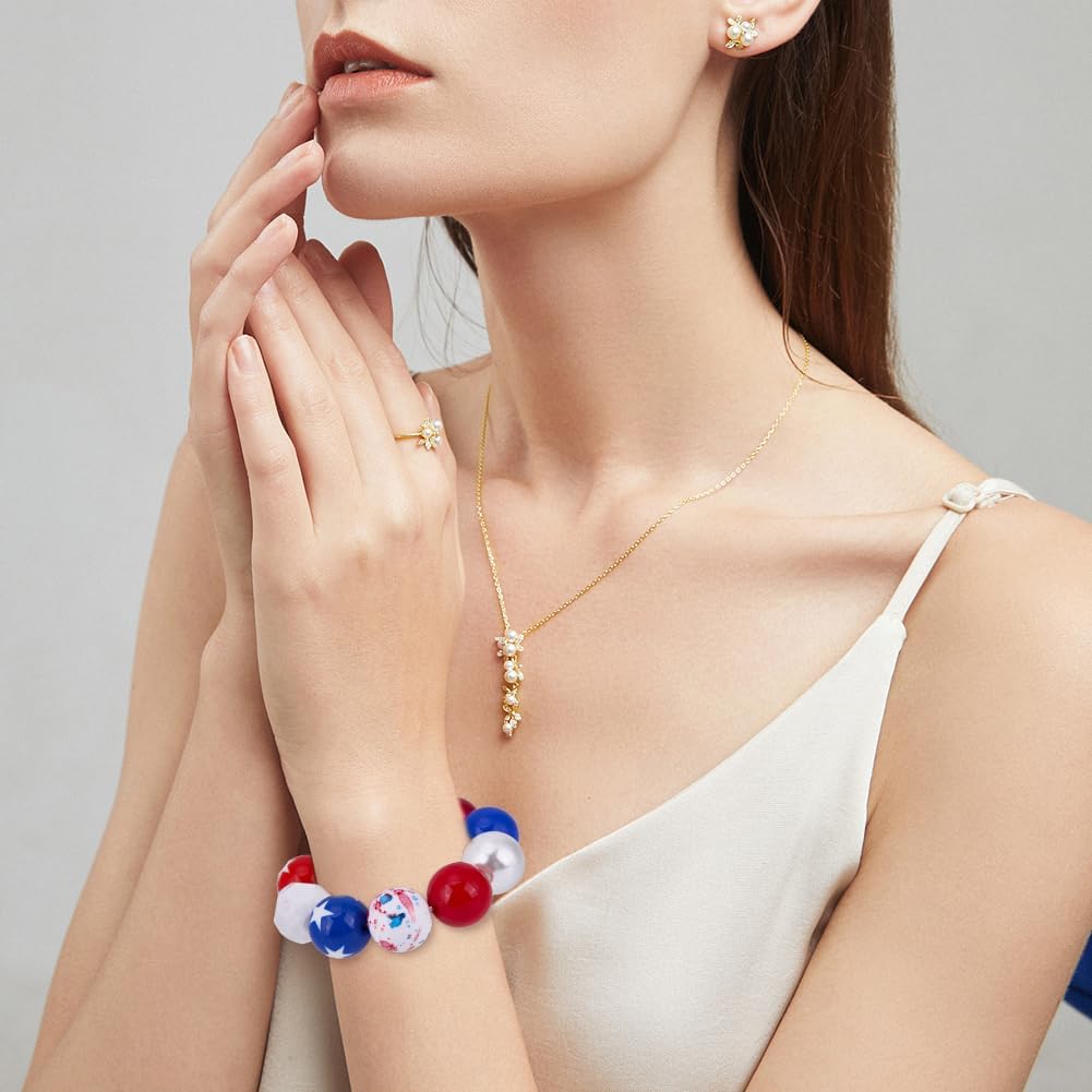 50Pcs 20 Styles Independence Beads American Flag Bead Kit Red White Blue Acrylic Plastic Resin Patriotic Bubblegum 4th of July Round Star Loose Spacers for Jewelry Making DIY Craft Supplies
