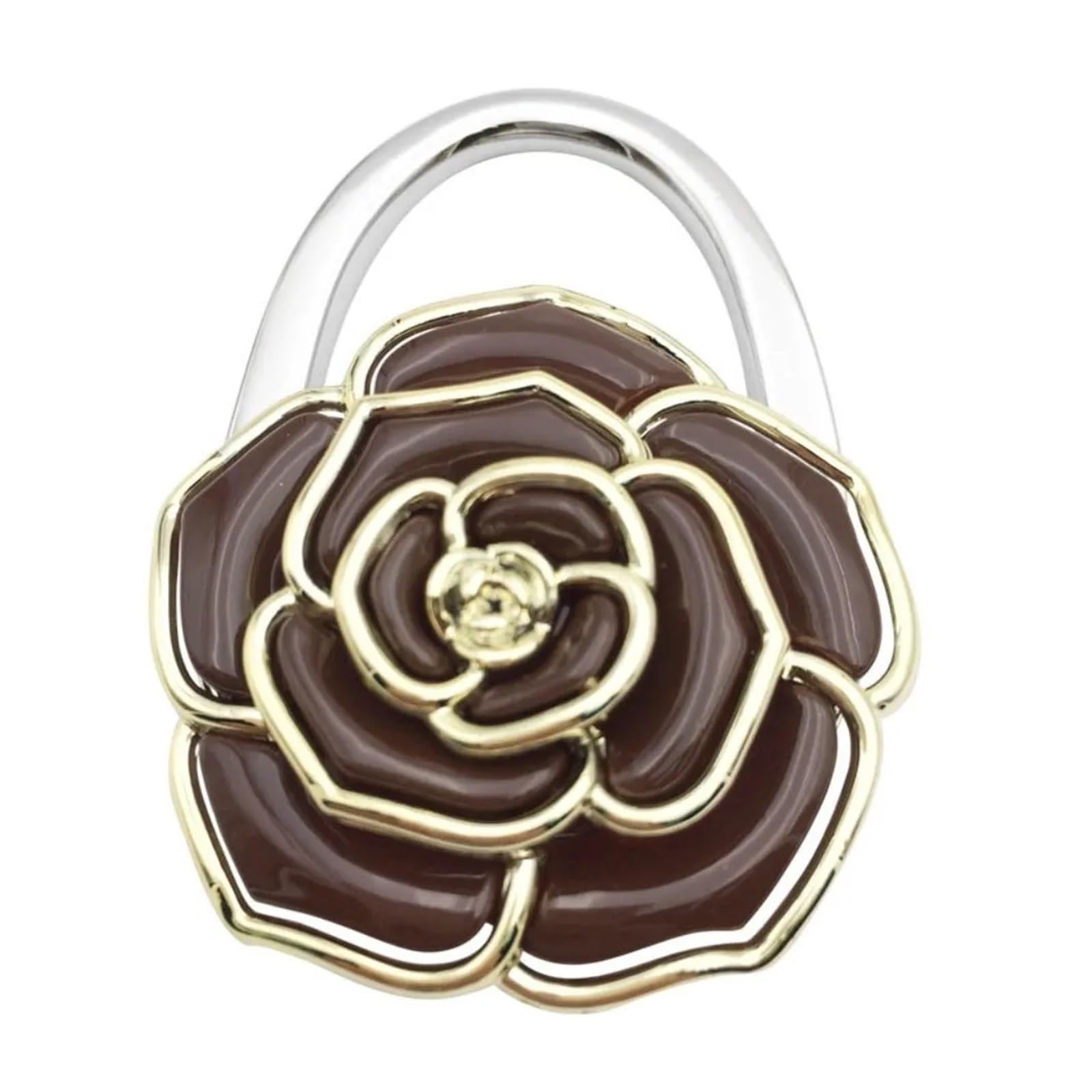 WWYYZAYC Rose Handbag Hook Golden-Edged Creative Purse for Women Portable Briefcase Hanger(Brown)