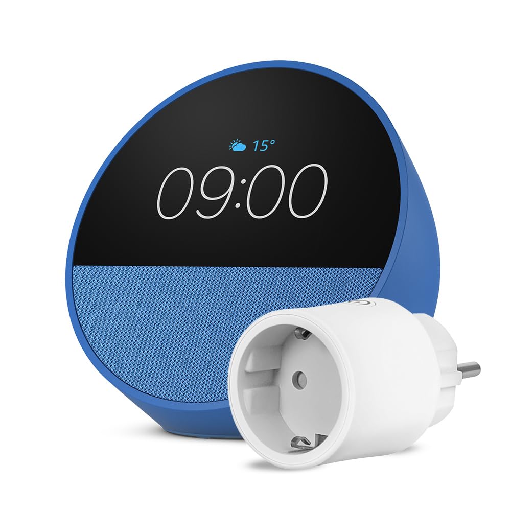 Amazon Echo Spot (última generación) | Azul + OSRAM SMART+ Enchufe inteligente con Matter, compatible con Alexa - Kit de inicio de Hogar digital