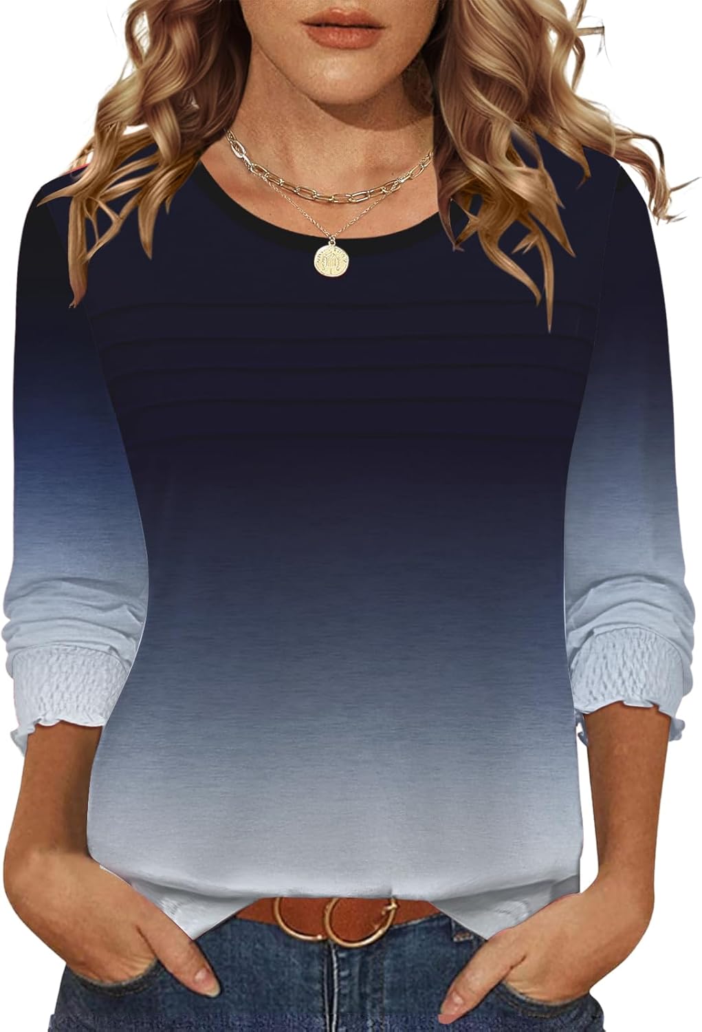 LOMON Women Tops Long Sleeve Blouses Dressy Casual Crewneck Pleated Tunic Shirts 2025 Loose Fashion Clothes LOMON Women Tops Long Sleeve Blouses Dressy Casual Crewneck Pleated Tunic Shirts 2025 Loose Fashion Clothes