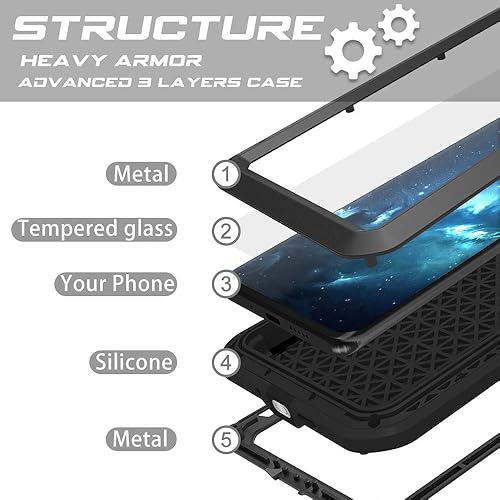 Miniatura 3 de Funda para Huawei P30 Pro, Bpowe Armor Tank de aluminio de metal Gorilla Glass a prueba de golpes, militar, resistente, funda protectora rígida para