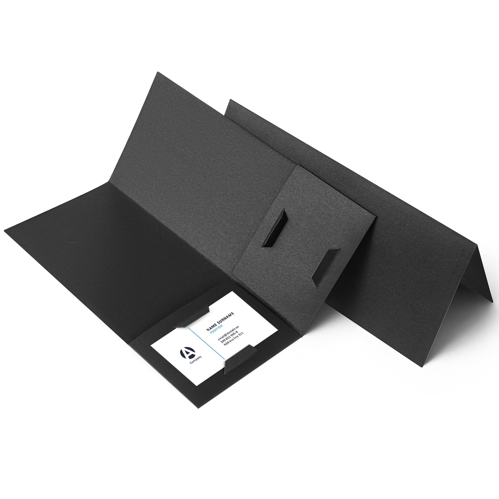 Henoyso Mini-Präsentationsmappen, 2 Fächer, Ordner mit zwei Visitenkartenhaltern, ideal für Gäste, Kundeninformationen, Bestätigung, Quittungen, Organisation, Schwarz, 50 Stück
