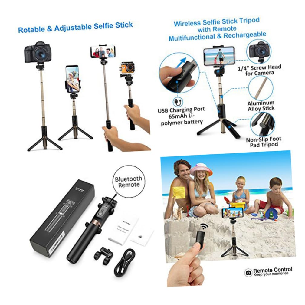 Bastone Selfie Treppiede Estensibile in Plastico per Phone | Design Pieghevole a Sezioni, Supporto con Morsetto Regolabile, Telecomando Rimovibile