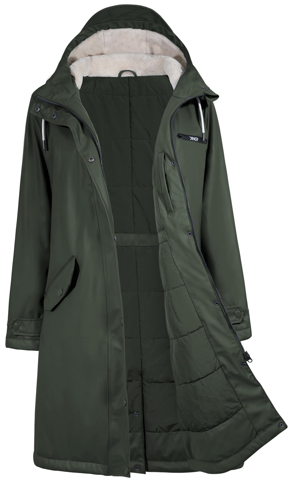 rhythm of the rain Regenmantel Damen wasserdicht Regenjacke gefüttert warm | Winterjacke, Wintermantel knielang, Friesennerz mit Kapuze, Herbst Winter winddicht warm, 2-Wege-Reißverschluss, Fahrrad