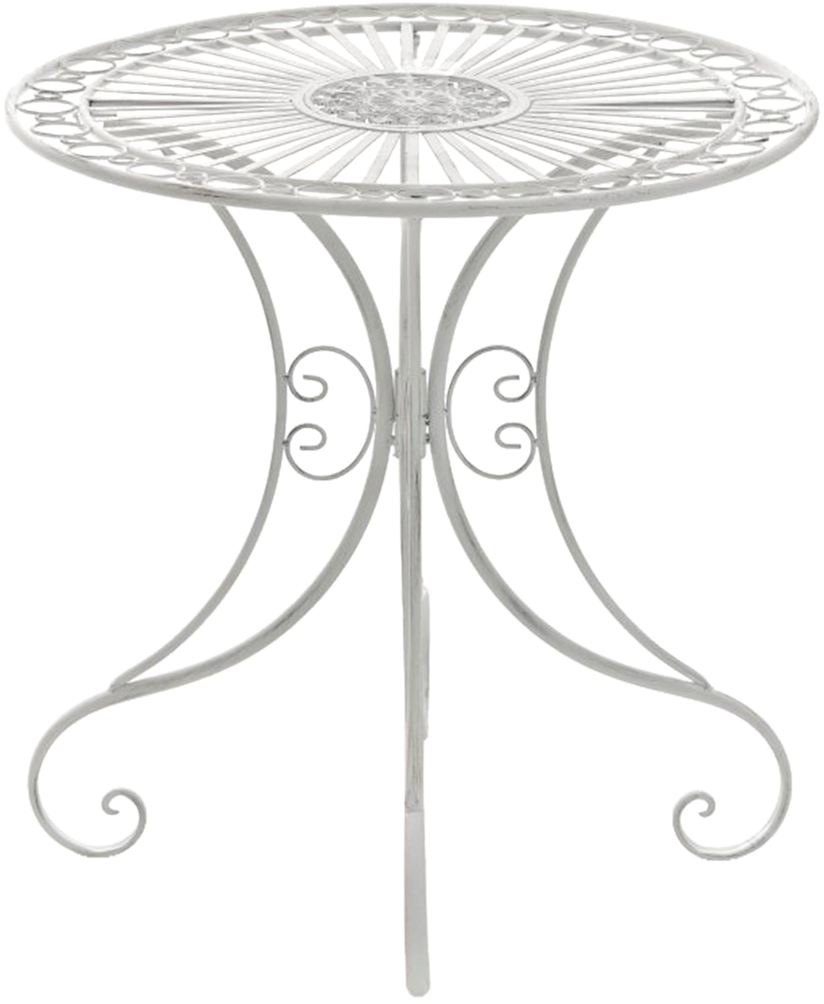 CLP Mesa de jardín Hari | Mesa Auxiliar de Exterior en Estilo rústico | Mesa de terraza Redonda 70 cm de diámetro, Color:Blanco Envejecido
