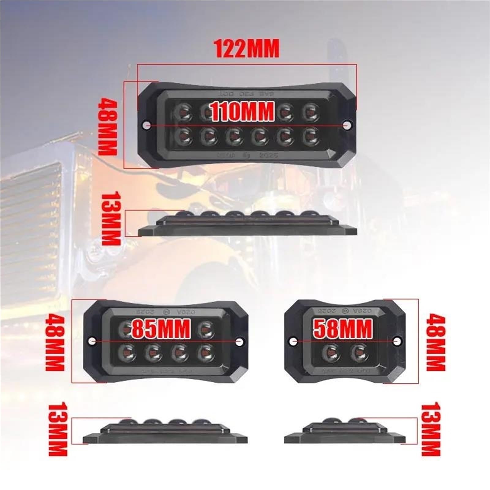 Indicador Intermitente Espejo Retrovisor Luz Indicadora Posición Lateral Para Camión Lámpara Advertencia Para Coche Camioneta Remolque Tractor Furgoneta(8 LED Red)