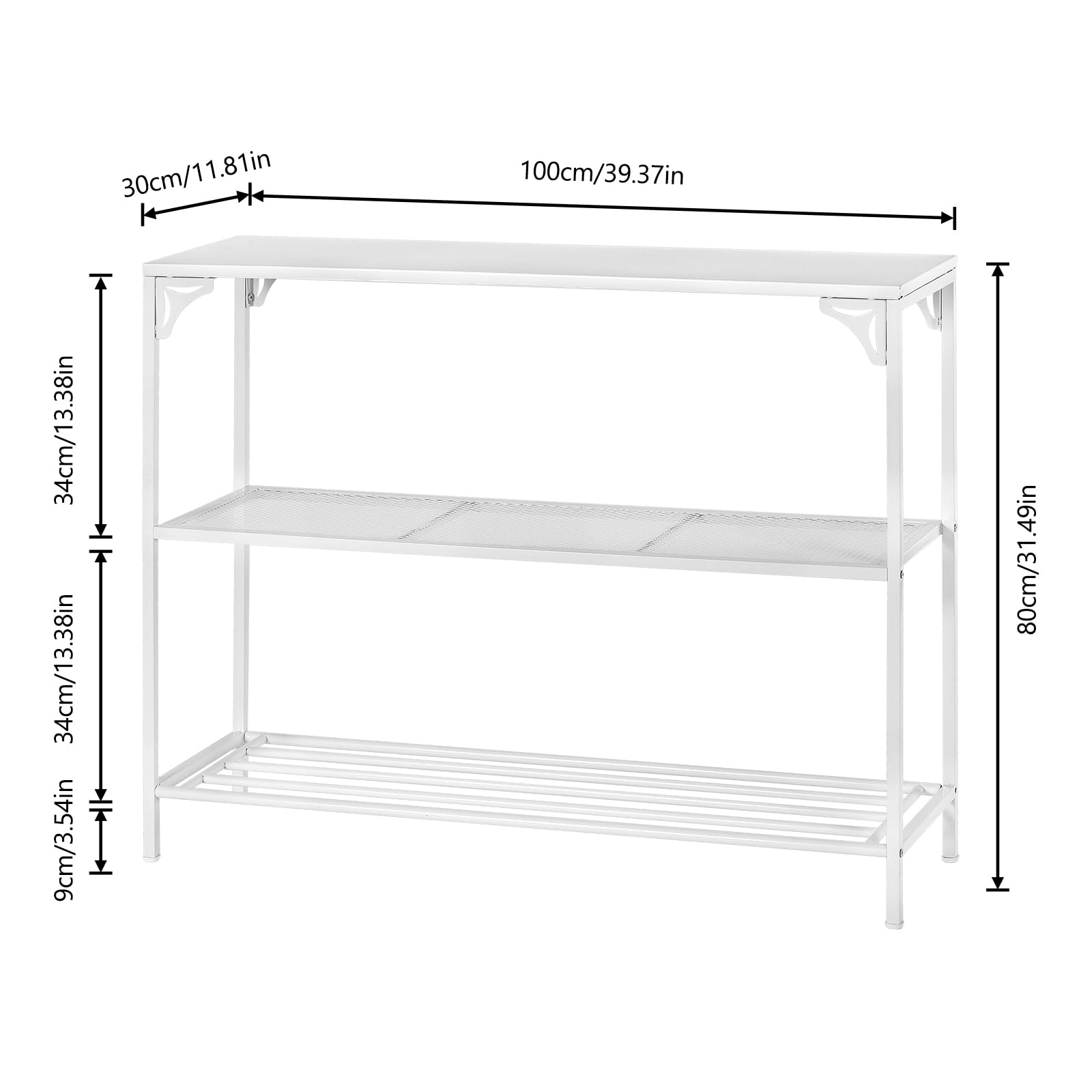 HDANI Smalle consoletafel met 2 planken, roosterplanken, bijzettafel, dressoir, banktafel voor woonkamer, hal, slaapkamer en kantoor, 100 x 30 x 80 cm, wit