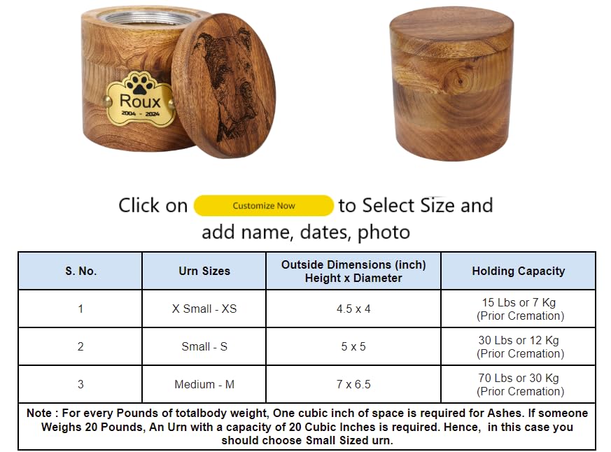 The Maryam Crafts Personalisierte hölzerne Haustier-Gedenkurne für Hunde, Katzen oder Rabbies – Individuelle Foto-Gravierte Haustierurne, braun, zylindrische Urne, 30,5 Kubikzoll