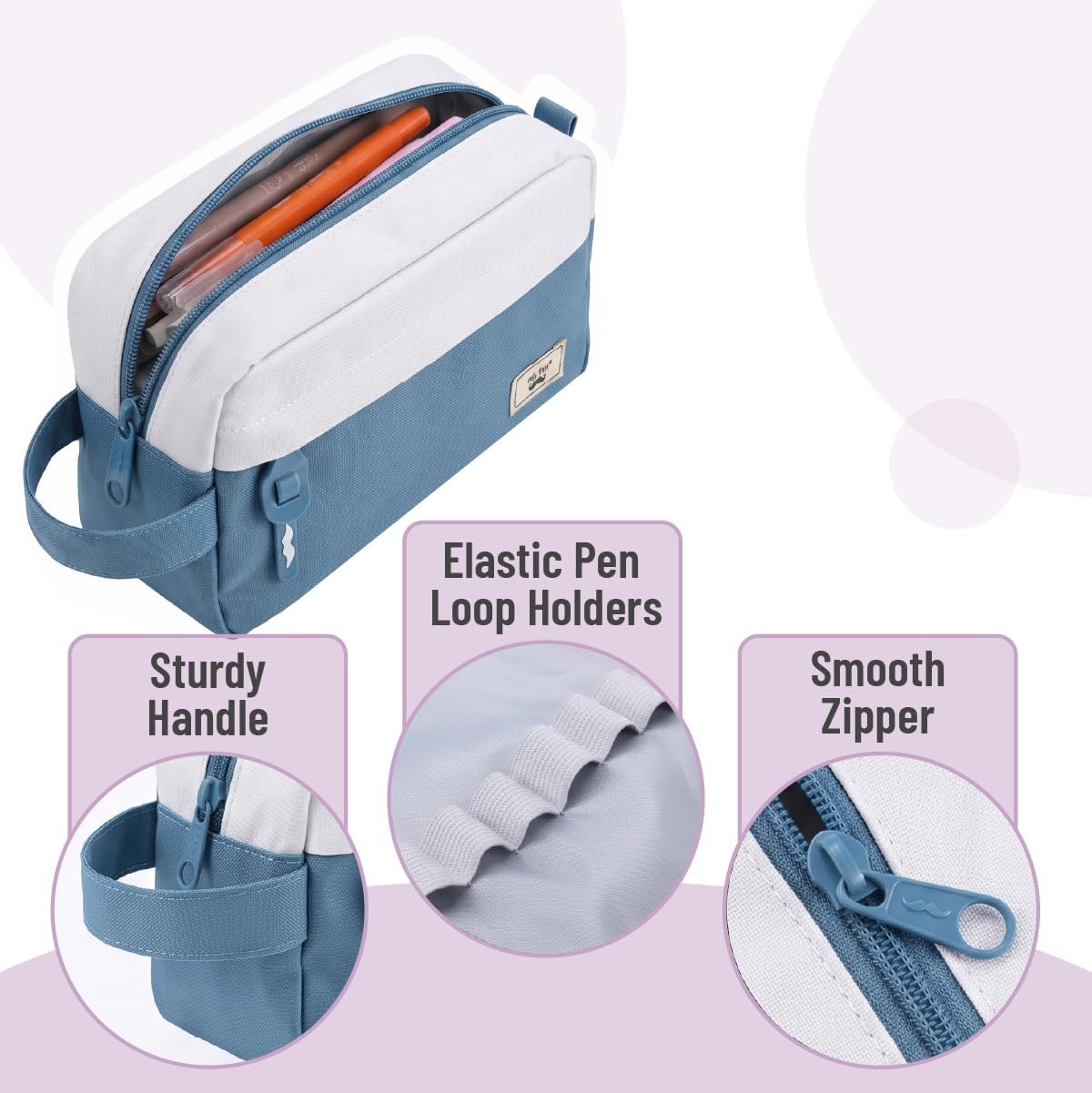 - High Capacity cil Case, Large cil Pouch with 3 Compartments and 2 Pockets, Large cil Bag with Smooth Zipper, Cute cil Case Pouch Organizer, School Supplies for Teens thumbnail