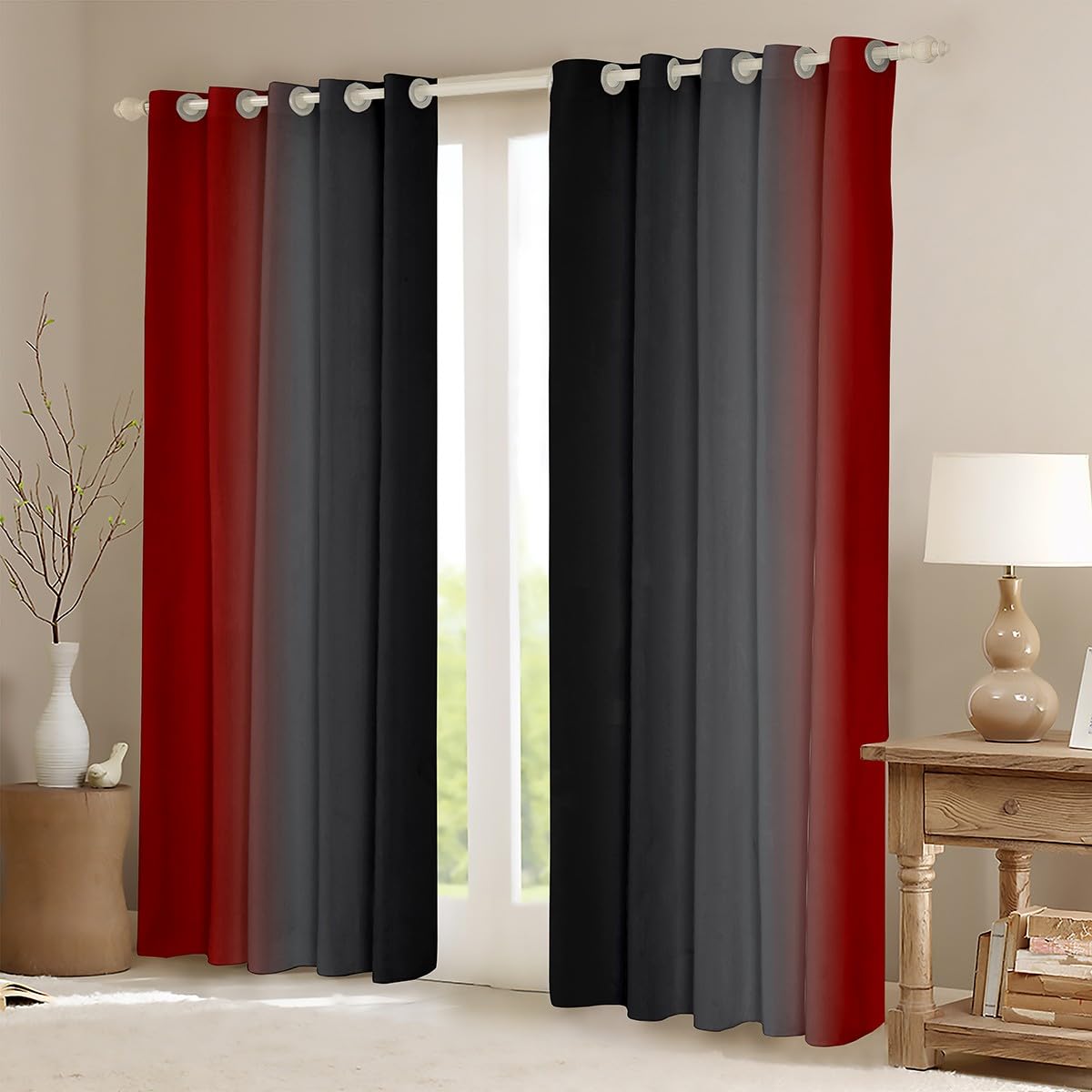 Homewish Red Grey and Black Curtains for Bedroom,Rainbow Ombre Blackout Curtains Aesthetic Living Room Decor,Gradient Colorful Curtains & Drapes Abstract Window Curtain 2 Panels 66x72 - Image 2