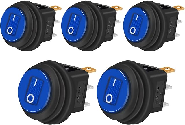 Taiss/5Pcs Rocker Toggle Switch Waterproof Round 12V 20A Blue LED 3 Pins ON/OFF For Car and Boat KCD1-8-101NW-BU