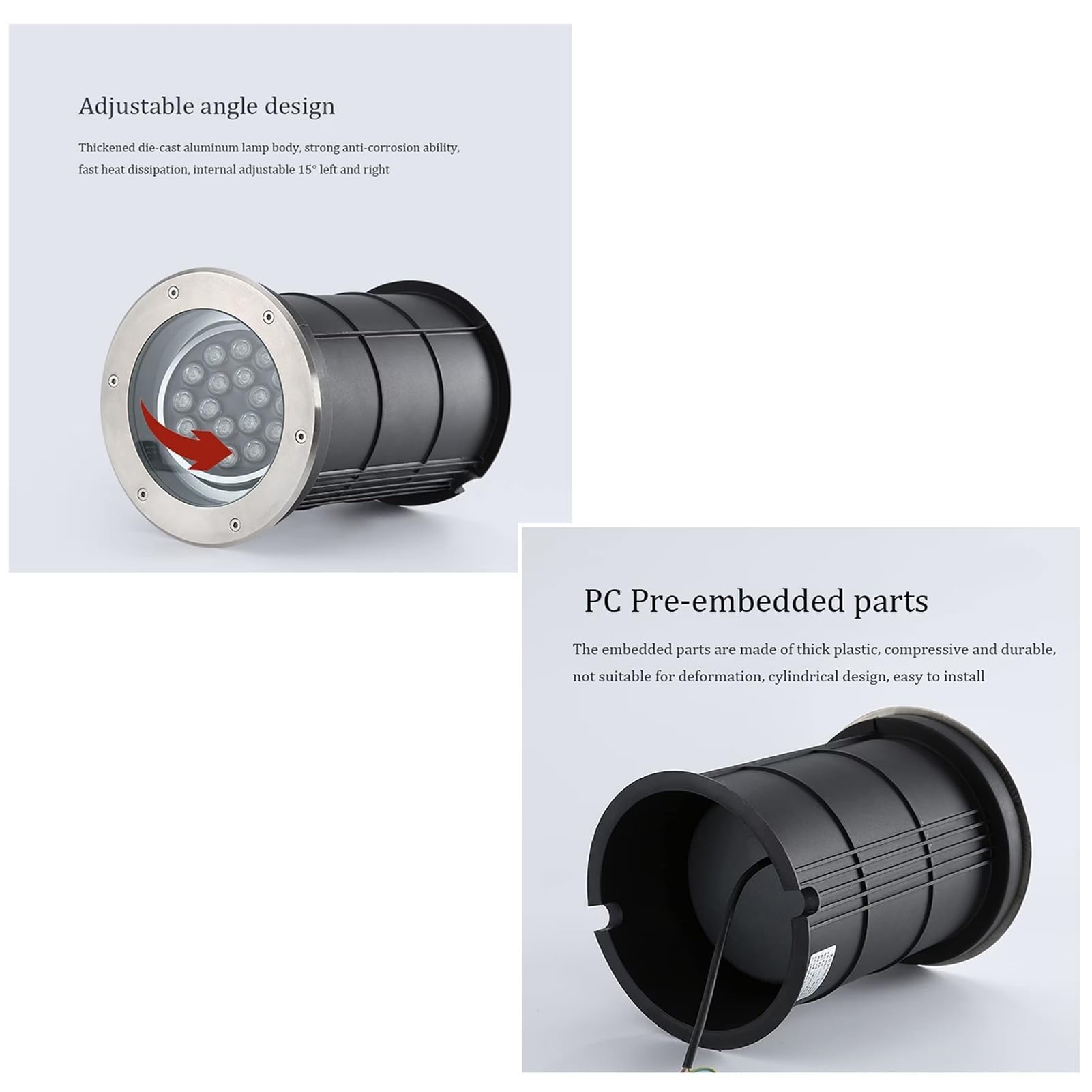 Lampa ogrodowa - zewnętrzna wpuszczana reflektor LED, wbudowany reflektor LED z regulowanym oświetleniem podziemnym AC85-265V, wodoodporne oświetlenie ogrodowe IP65, do okrągłej lampy krajobrazowej