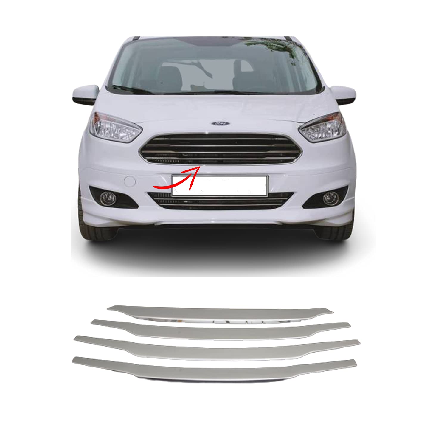 Calandra Ford Courier de 4 piezas frontales con acabado cromado para versiones de 2014 a 2017 2