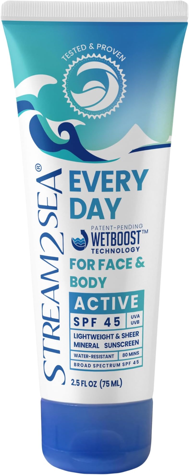 SPF 45 Every Day Active Mineral Sunscreen | 2.5 Fl Oz Biodegradable & Reef Safe Sunscreen for Face & Body | Non-Greasy, Lightweight & Sheer Mineral Protection Against UVA & UVB by