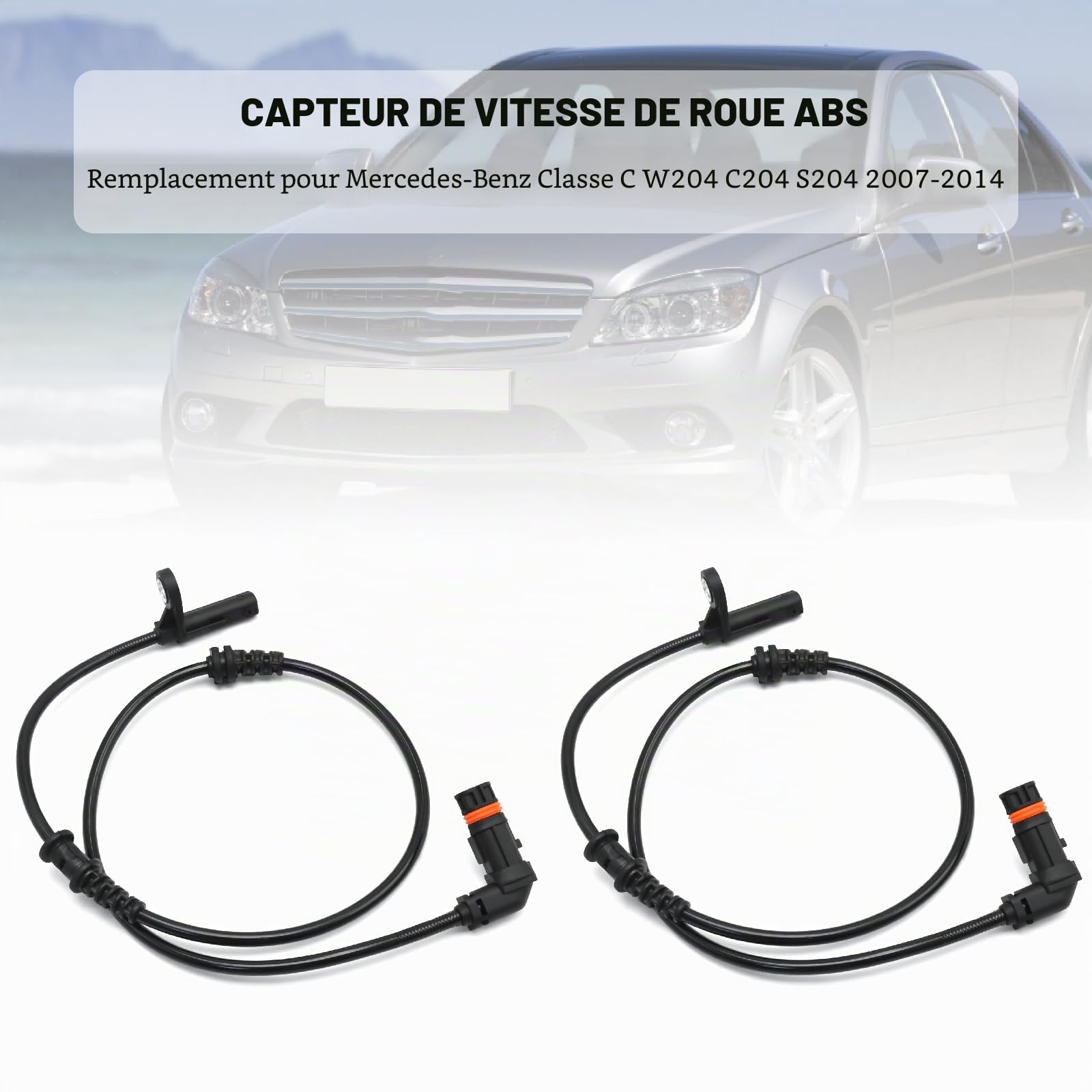 Lot de 2 capteurs de vitesse de roue ABS 2049052905, capteur ABS avant gauche et droit, remplacement pour Mercedes-Benz Classe C W204 C204 S204 2007-2014, remplace 2049057900