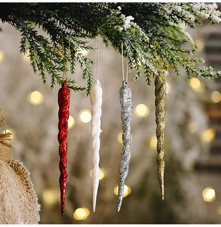 24 Glaçons Acrylique Pour Sapin De Noël - Décorations Suspendues Brillantes, 12 Cm, Réutilisables