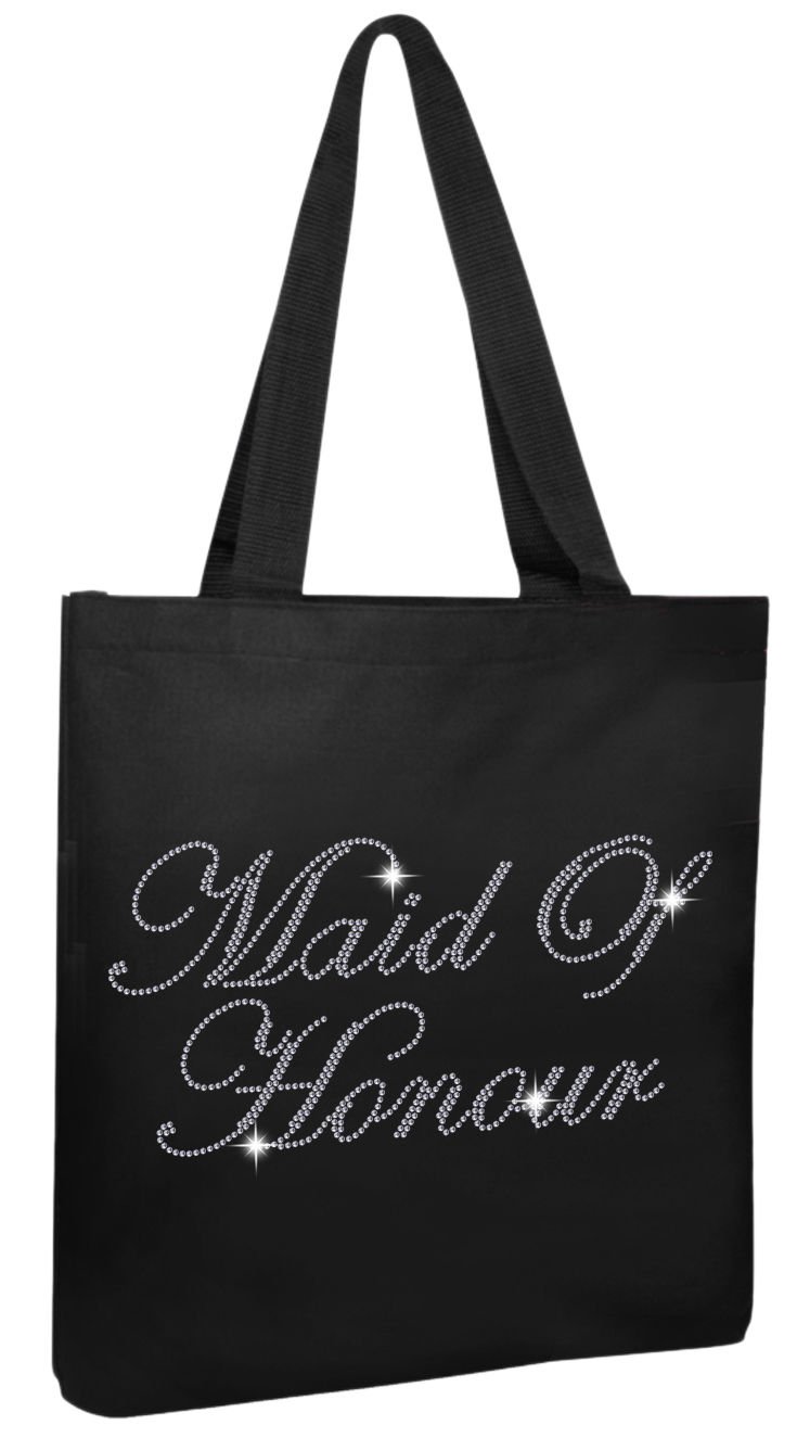 Varsany Women's Black Personalised Tote Bag With Rhinestone Crystals - Bride Tote Bag Made Of Cotton - Team Bride Bags - Convenient Size, Durable Quality