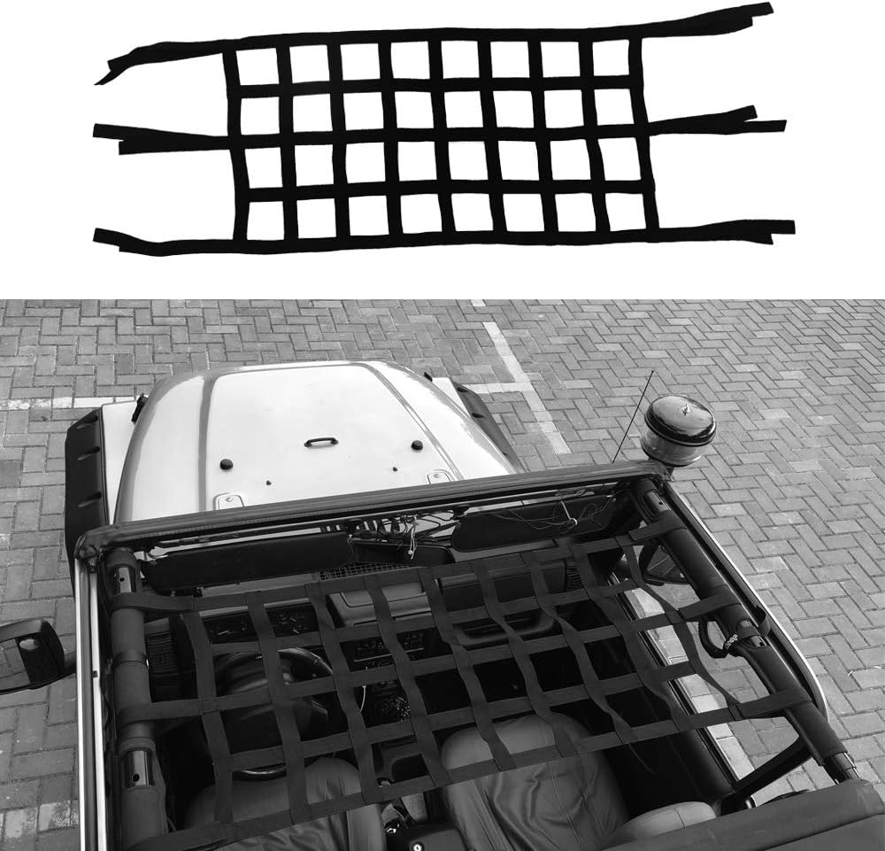 Cargo Nets Roof Rear Clear Top for Jeep Gladiator JT Jeep Wrangler YJ, TJ, JK, JKU, JL, JLU 1987-2021 4-Door 2-Door Netting Hitch Hammock Storage Cover Roll Cage Mesh for Passengers Pets