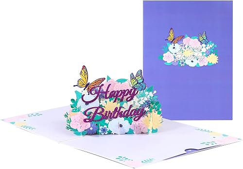 Paper Spiritz Tarjeta desplegable de felicitación de cumpleaños para mujer, tarjeta de cumpleaños de mariposa con cubierta morada, tarjeta de