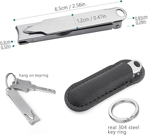 Miniatura 8 de Cortaúñas plegable de bolsillo pequeño, ultrafino, portátil, cortador de mandíbula ancha con llavero recortador curvo, acabado cepillado abierto