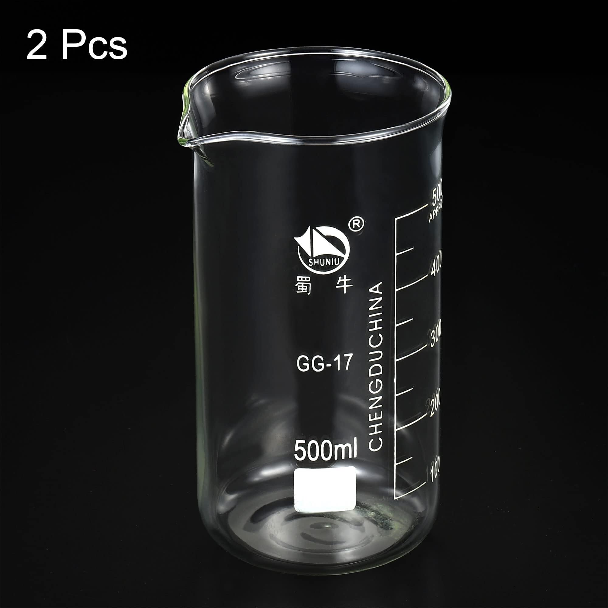Bicchiere da laboratorio con beccuccio, Becher alto in vetro borosilicato, confezione da 2, 25-1000 ml, scala graduata, beccuccio(600ml)