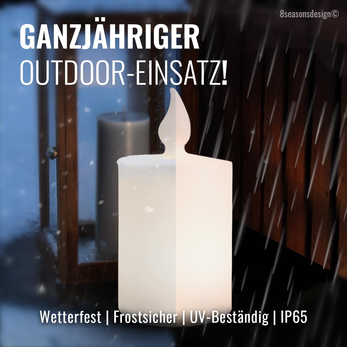 8 seasons design Dekoleuchte Kerze Shining Candle 60 cm (Weiß), E27-Fassung, RGB LED Farbwechsel, dimmbar, mit Fernbedienung - wetterfest – für außen & innen (Weihnachtsbeleuchtung, Dekolicht)