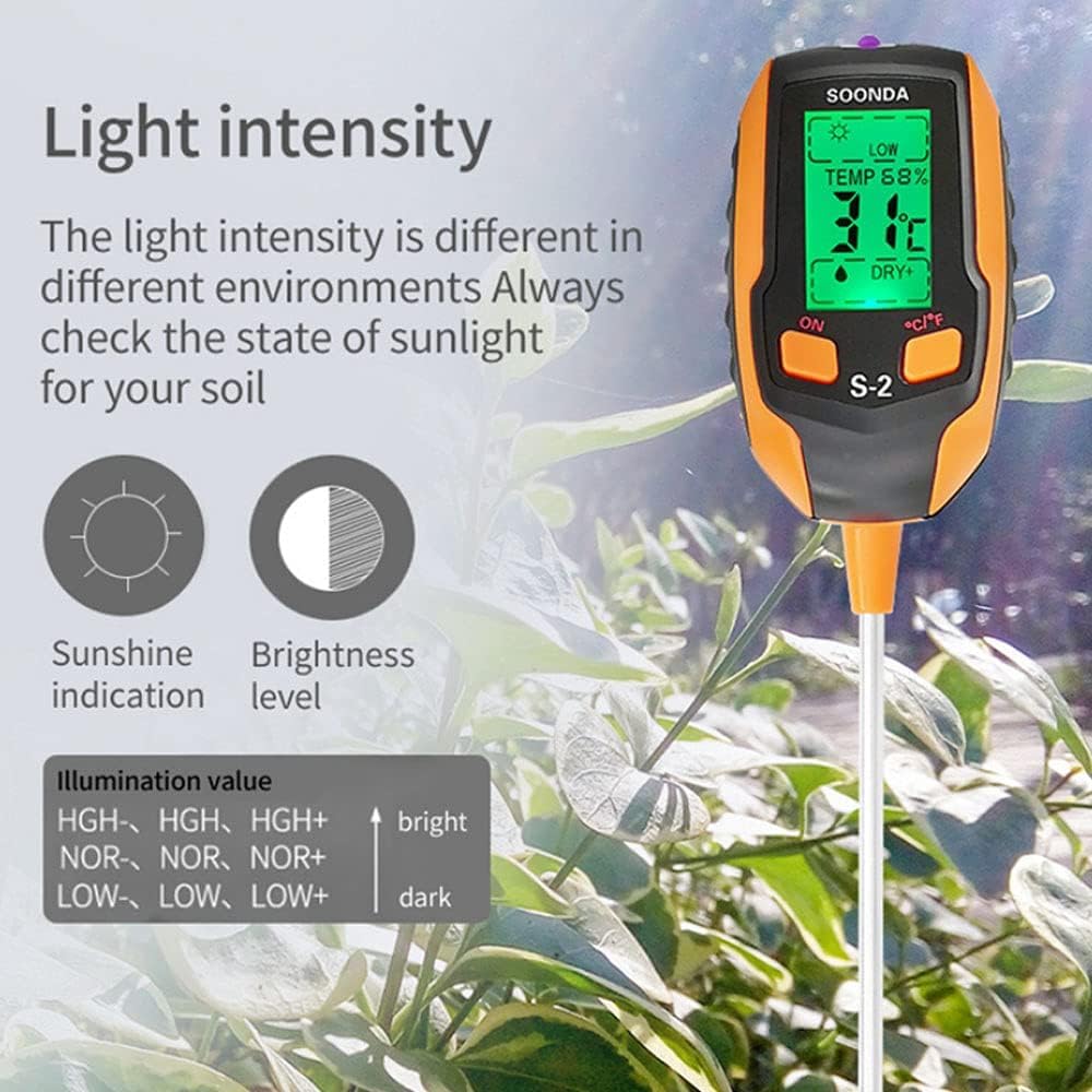 Rilevatore Di Terreno 5 In 1, Tester Multifunzionale Del Terreno Con Display LCD Retroilluminato, Tester Digitale Della Temperatura Del Suolo PH Della Luce Solare Delle Piante, Misuratore Di PH