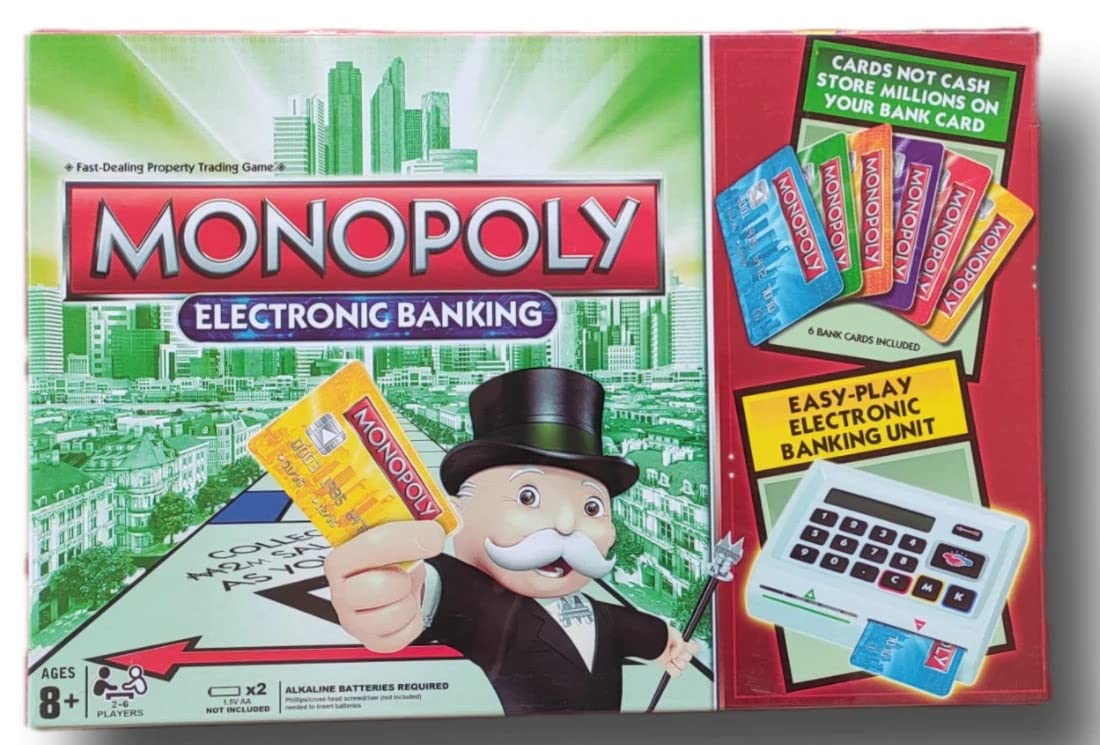 SYMPLY Electronic Banking Monopoly Edition Board Game with 6 ATM Cards and ATM Machine, No Money, Cashless, Digital Play Monopoly Banking Version (Black Version)