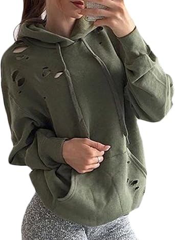 La Mujeres Sudaderas con Capucha Verde Militar Bolsillos Agujeros Pullover  Encapuchado Deportiva Suelto Manga Larga Fiesta Originales Elegante Otoño  Sudadera Hoody Casual Moderno: Amazon.es: Ropa