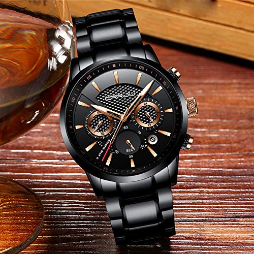 CRRJU-Mens-Business-Casual-Chronograph-Quartz-Waterproof-Wristwatch-Black-Leather-Strap