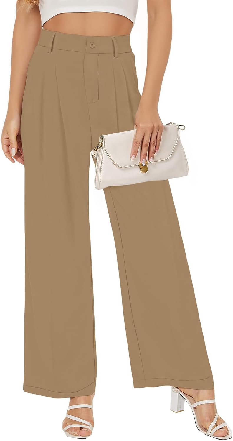 Buauty Straight Wide Leg Dress Pants for Women Khaki