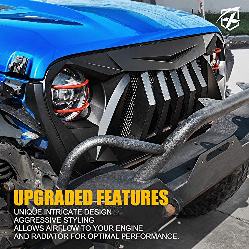 Xprite Matte Black Front Grille Grid Grill w/Mesh Compatible with 2018-2021 Jeep Wrangler JL JT - Black Widow Series by Xprite - Image 5