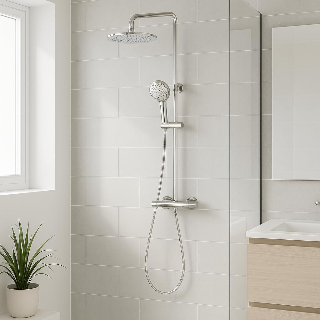 Ramon Soler – Columna de Ducha Monomando Monotech RP240 | Diseño Moderno de Alta Gama con Rociador Superior y Teleducha | Disponible en Cromo Brillante o Negro Mate (Cromo)