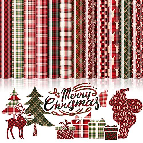 Whaline 12 Sheet Christmas Heat Transfer Vinyl Colorful Plaid HTV Iron on Vinyl Checkered Pattern Adhesive Craft Vinyl for Christmas Holiday DIY Fabric Silhouette Hat Bag Craft Supplies 9.6 x 11.8