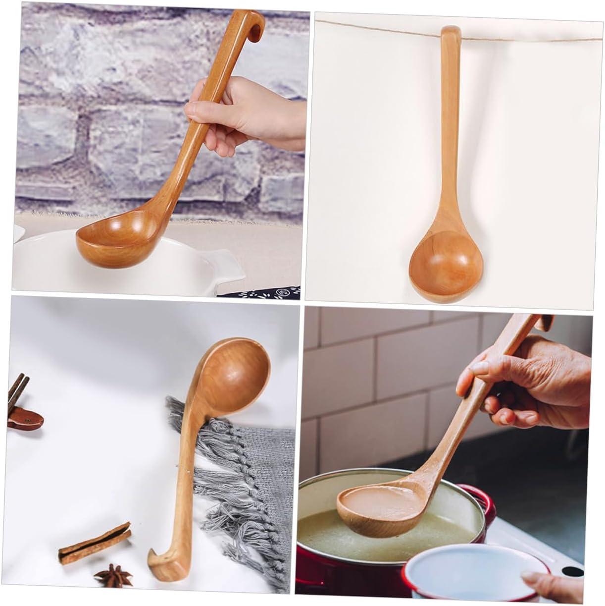 Wood Soup Ladle for Serving with Long Handle and Large Bowl