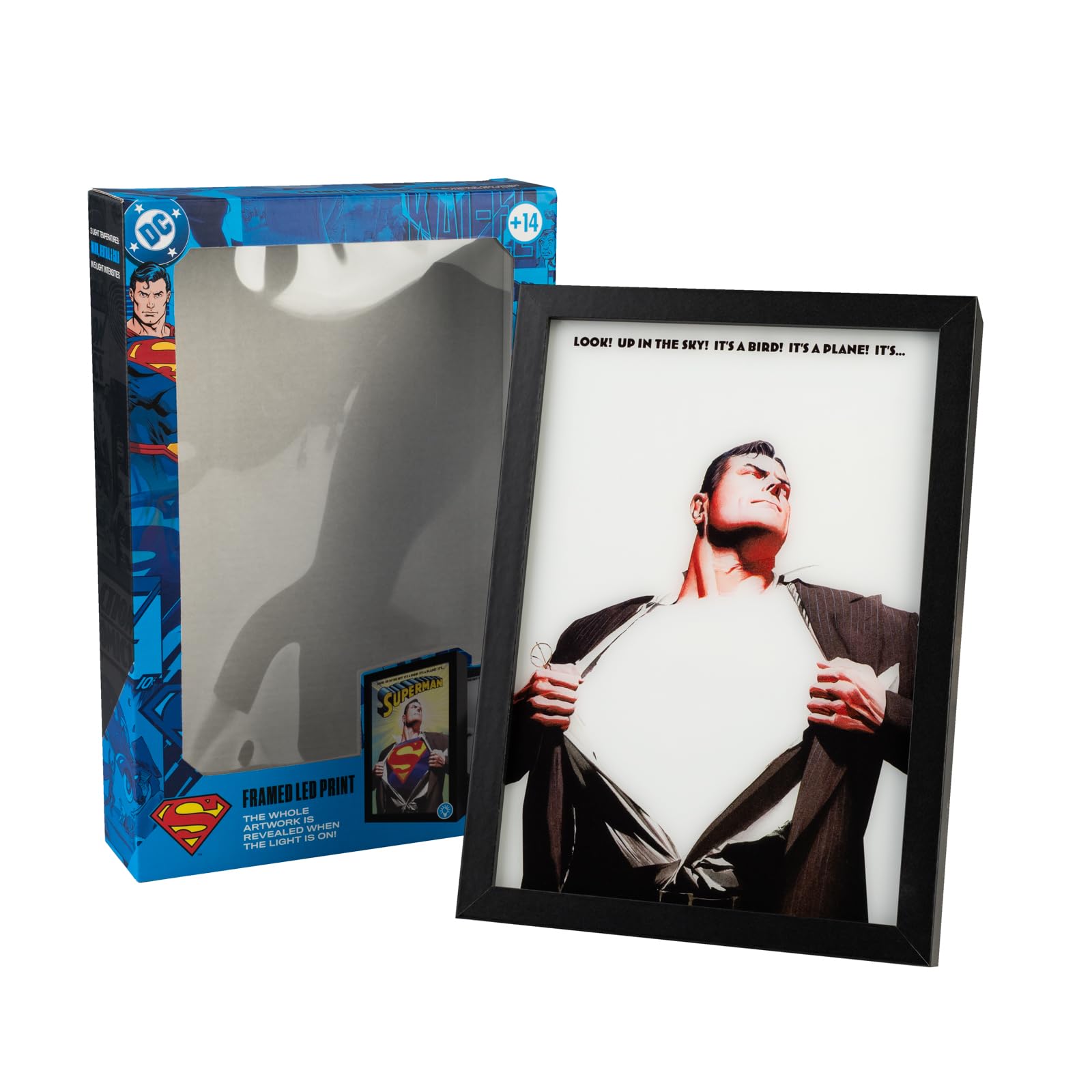 Cadre Lumineux Superman DC Comics - LED Avec 3 Modes D'éclairage (chaude, Neutre, Froide) - Alimentation USB - Dimensions 20x28 Cm - Déco Chambre Ado, Bureau, Collectionneur