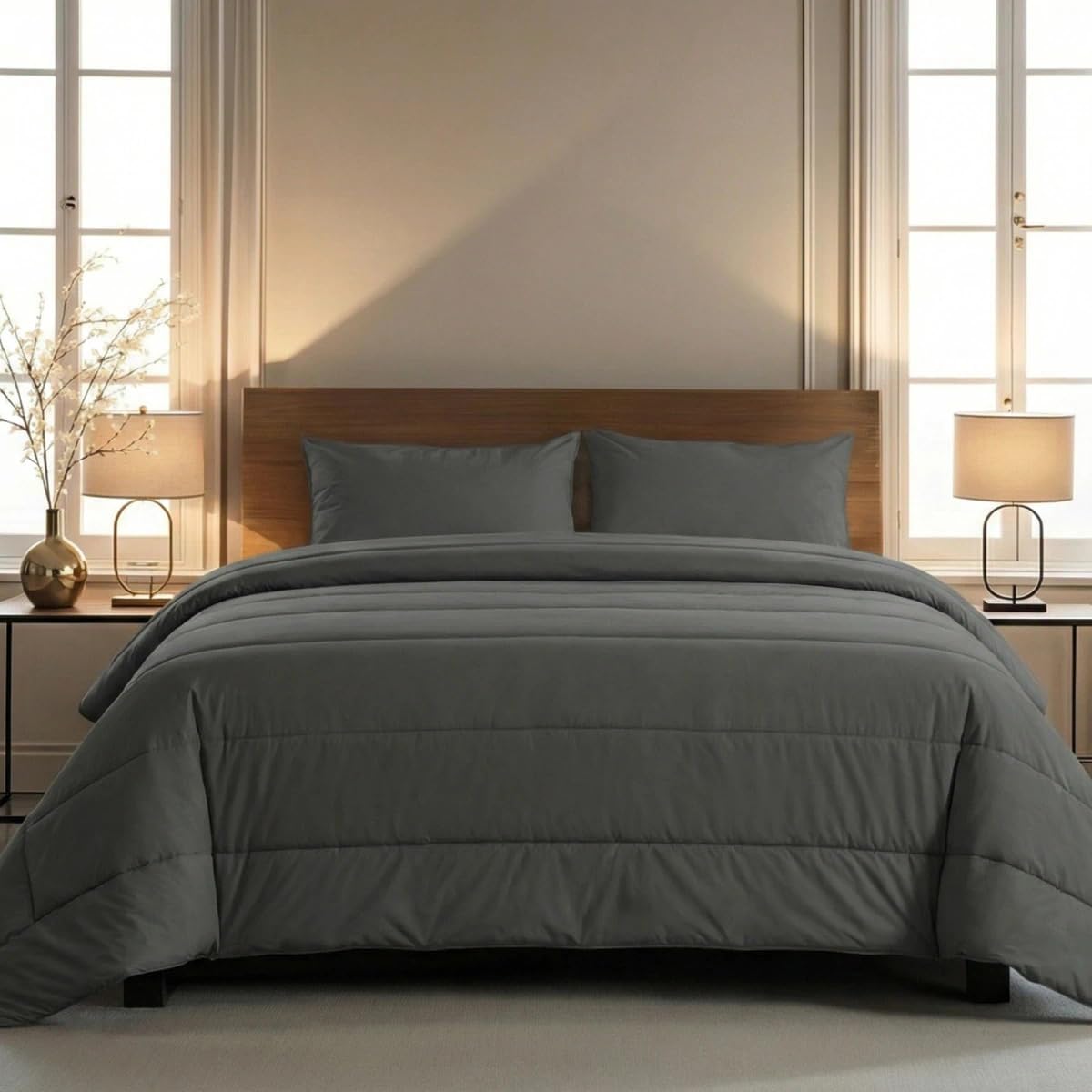 Zelesta® Comfort Uni 2-in-1 4-Jahreszeiten Ganzjahresbettdecke ohne Bezug – Bett in 10 Sek, Temperaturregulierend, Waschbar 40°C, Atmungsaktiv, Milbendicht, Mikrofaser (Anthrazit, 140x200cm)