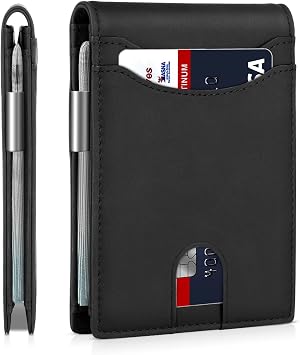 Zitahli Slim Wallets for Men, Leather Money Clip Mens Wallet, RFID Blocking Front Pocket Bifold Wallet, Minimalist Credit Card Holder with Gift Box