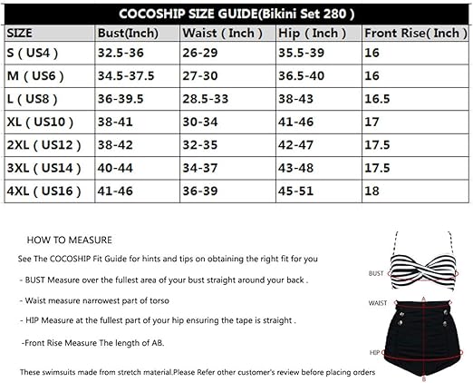 Cocoship swimwear size chart Clearance