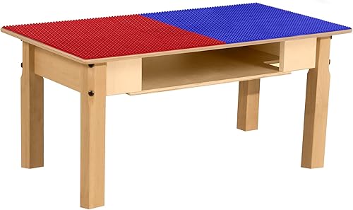 Miniatura 53 de Contender Time-2-Play - Mesa de juego rectangular de 30.75 pulgadas de ancho, bloques de Lego azul y verde, compatible con patas de madera de 22