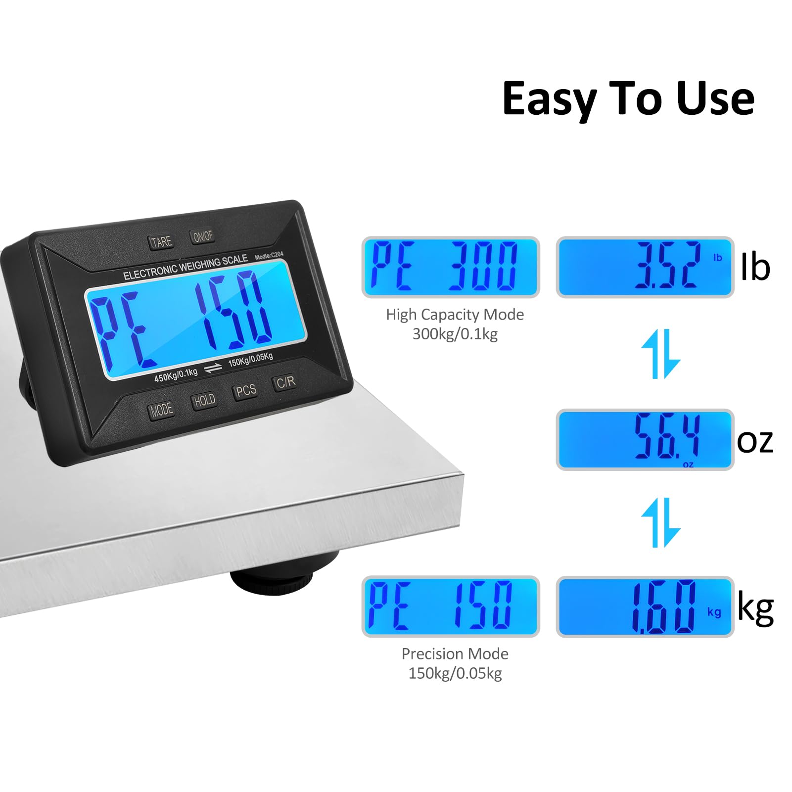 BLAIS Báscula de envío 450 kg/992 lb báscula postal resistente de acero inoxidable con pantallas inalámbricas/tara/3 unidades báscula postal digital para paquetes/oficina de correos/hogar