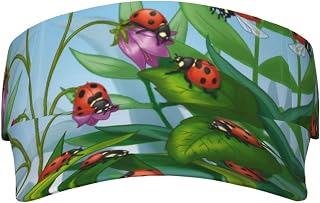 XIXIAN Ladybug Printed Adult Sunscreen Visor Cap Lightweight and Breathable Adult Sun Visor Empty top hat Versatile Outdoor hat Black