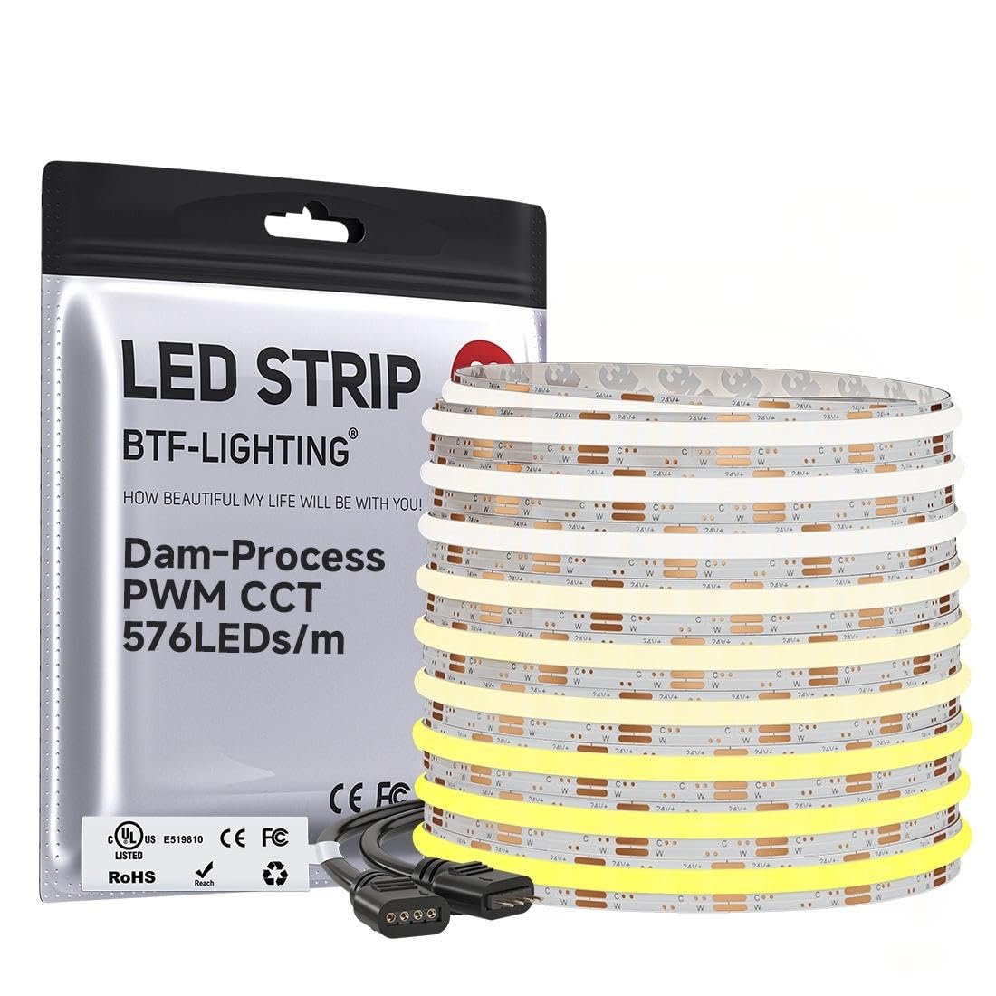 BTF-LIGHTING FCOB CCT Light Strip COB Dam-Type Dotless 24V 10m 576LEDs/m