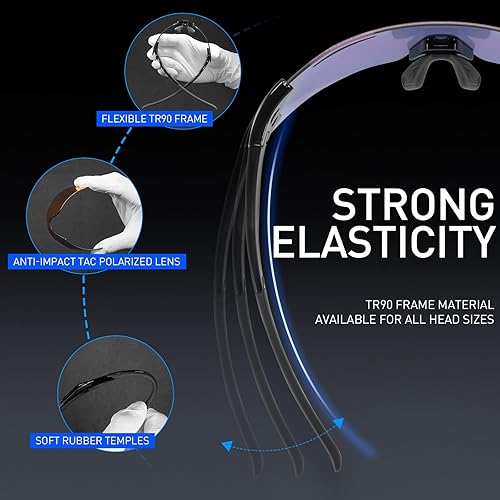 Miniatura 8 de KAPVOE Gafas de ciclismo polarizadas con 3 lentes intercambiables, MTB ciclismo, béisbol, golf, deportes, gafas de sol para hombres y mujeres