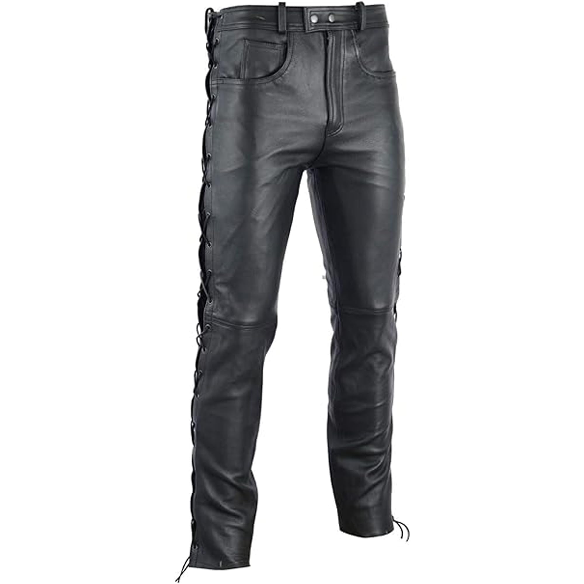 Herren Lederhose lederjeans bikerjeans Jeans Hose aus Echtleder seitlich geschnürt