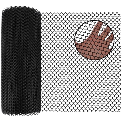 CYEER Chicken Wire Mesh Roll, 40cm x 10m Heavy Duty Plastic Mesh Fencing, Black Chicken Wire Fencing Net Garden Balcony Fence Mesh Animal Fence for Pet, Gardening, Temporary Fencing for Yard- 8mm Mesh